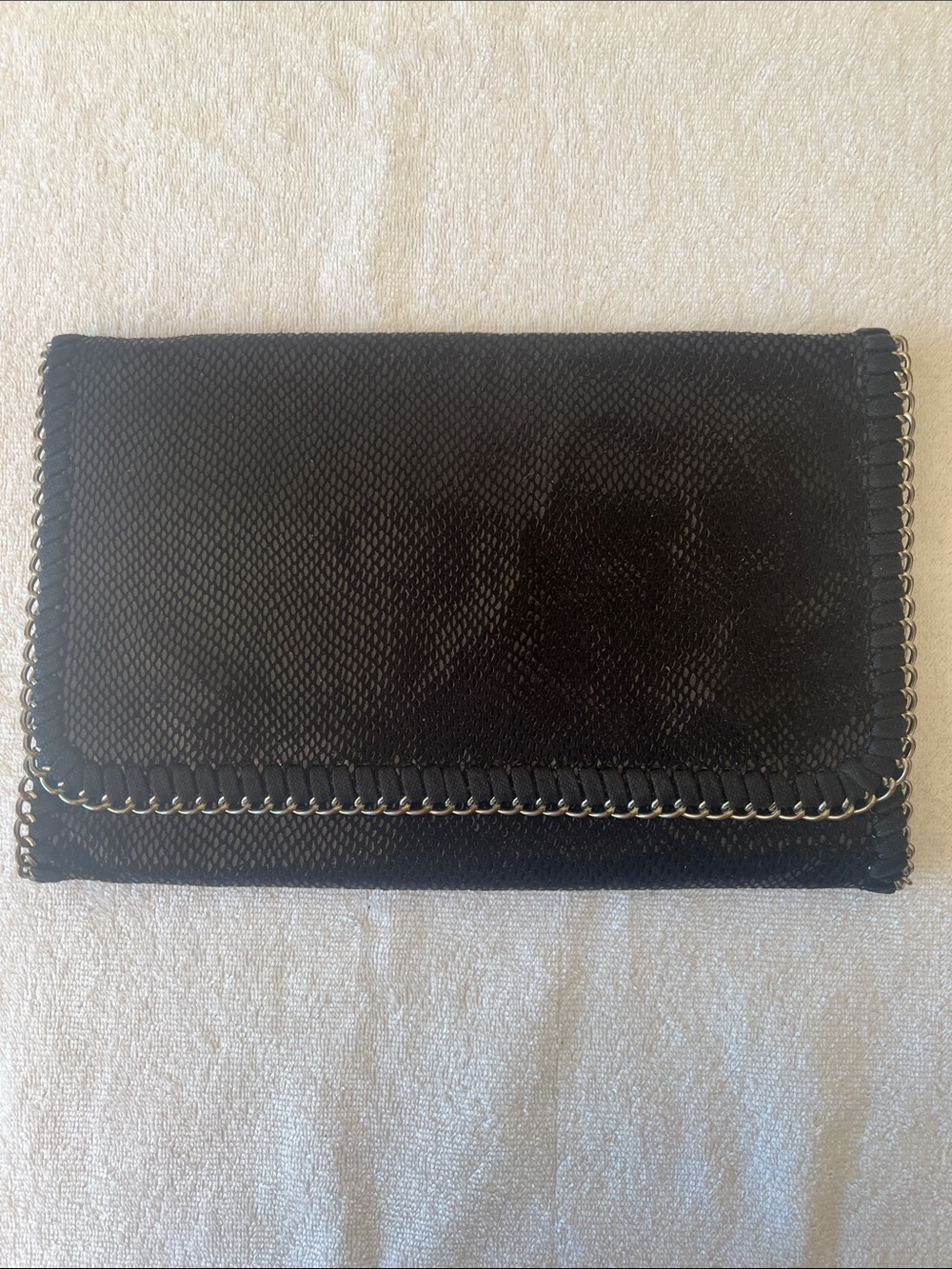 Nordstrom Black Foldover Clutch with Chain Trim